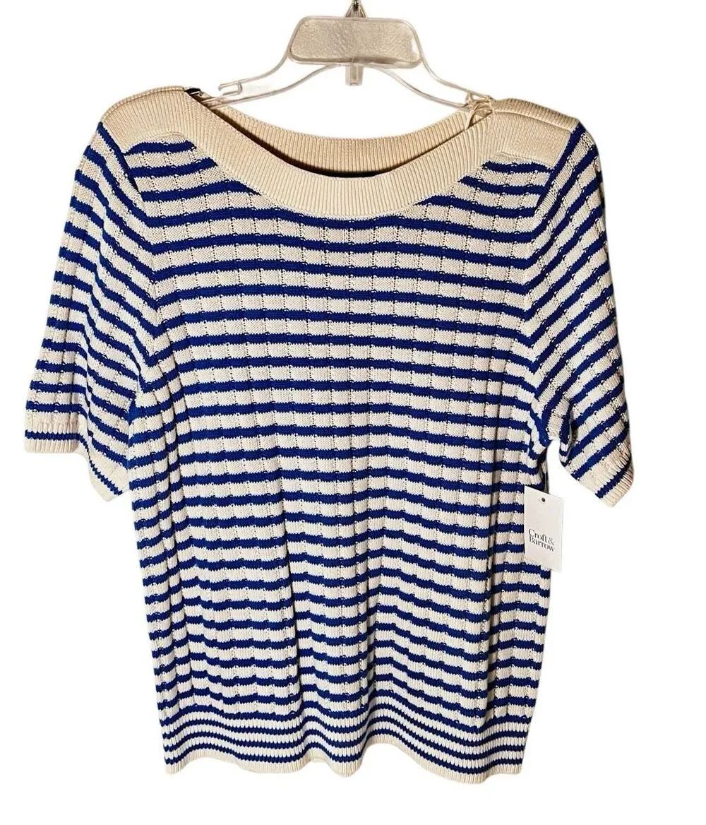 Croft and Barrow Sweater Womens XL Blue White Striped Short Sleeve Knit Top